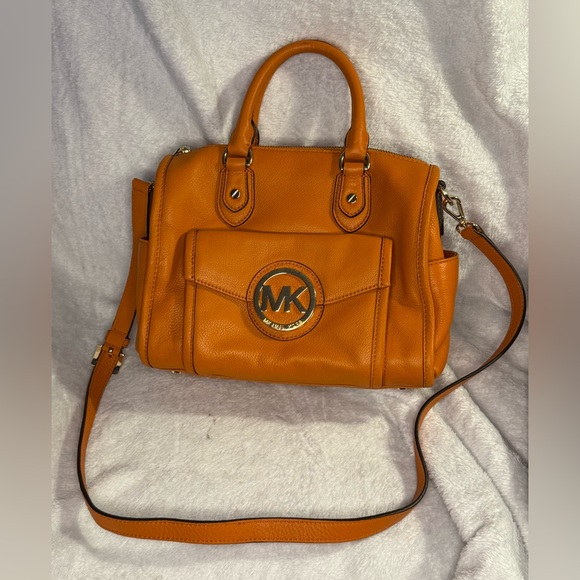 Michael Kors Orange Pebbled Leather Satchel with Adjustable Crossbody Strap EUC - Picture 2 of 16